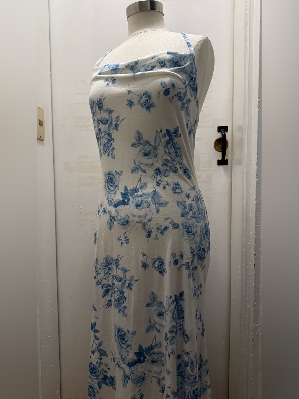SHEIN White Maxi Dress with Blue Floral Print